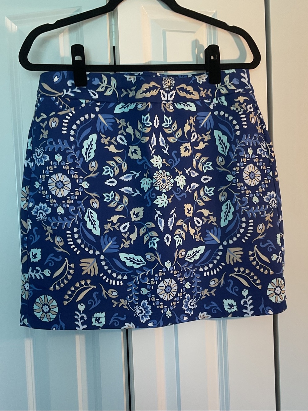 Blue Floral Print A-Line Skirt